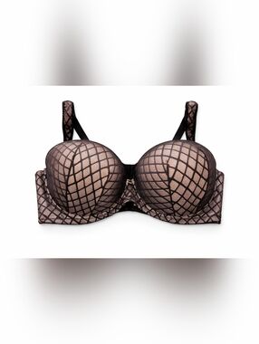 Ashley Stewart Butterfly Bra In Black Mesh Overlay Size 46 DDD